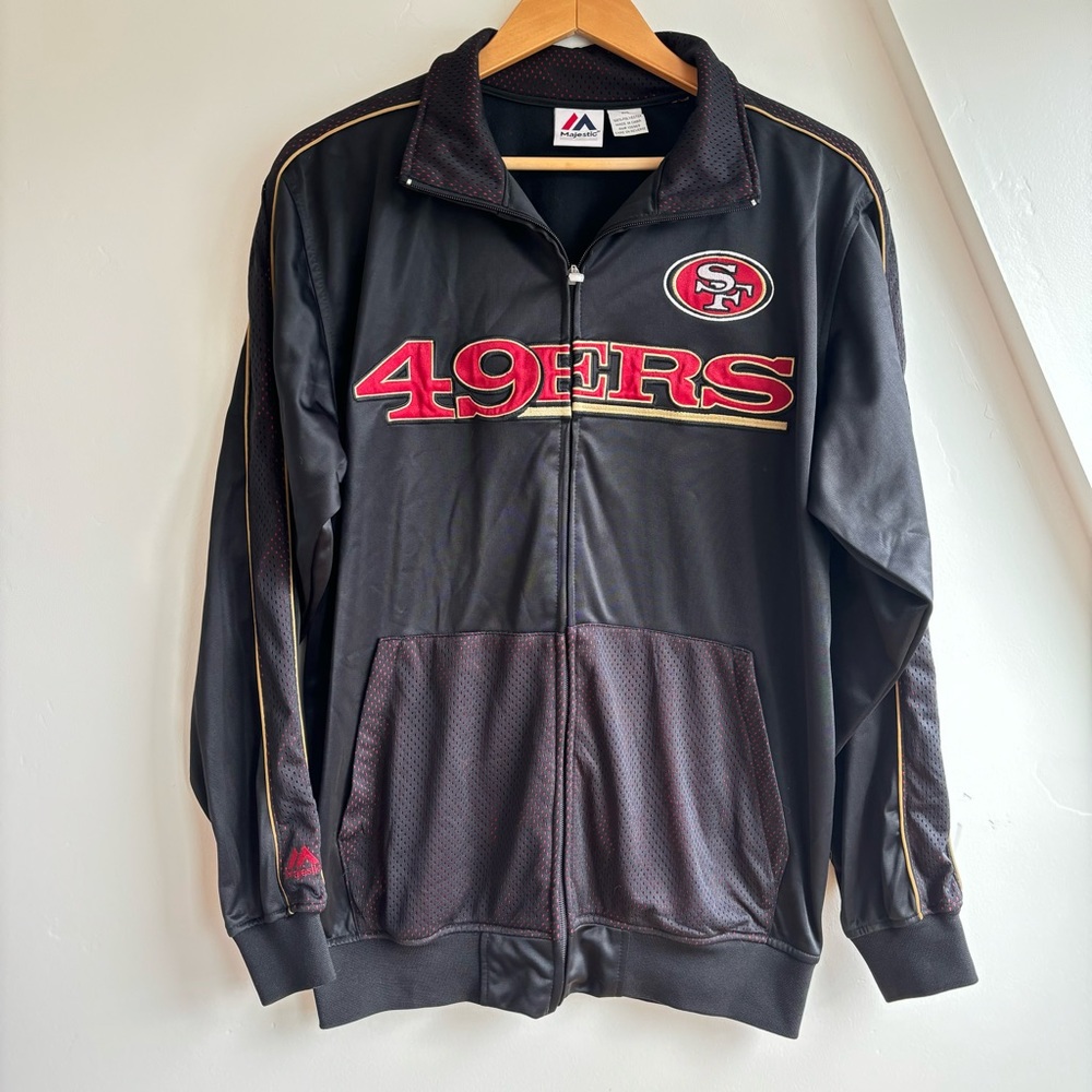 Vintage Y2K Majestic San Francisco 49ers mesh black track jacket | MT TALL